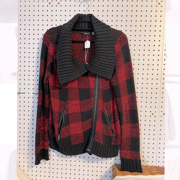 Dex Sweaters - Dex Plaid Knit Zip up Cardigan